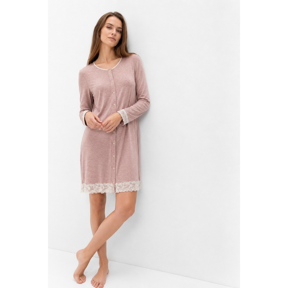 Intimissimi Button Front Nightdress M Pink Lace Trim Modal Sleepwear Nightgown